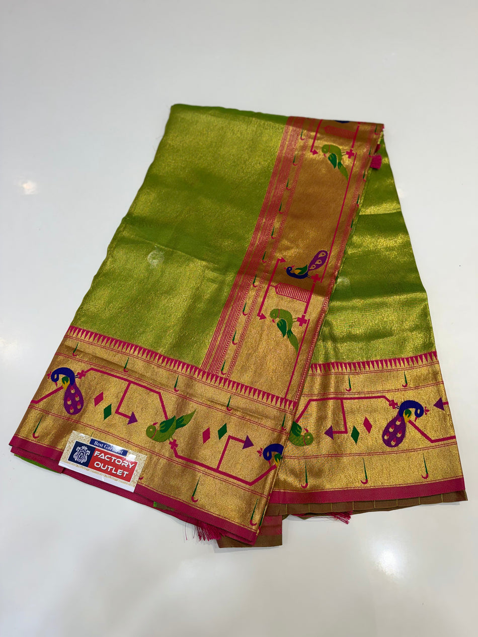 Tissue Paithani (popti/parrot colour )