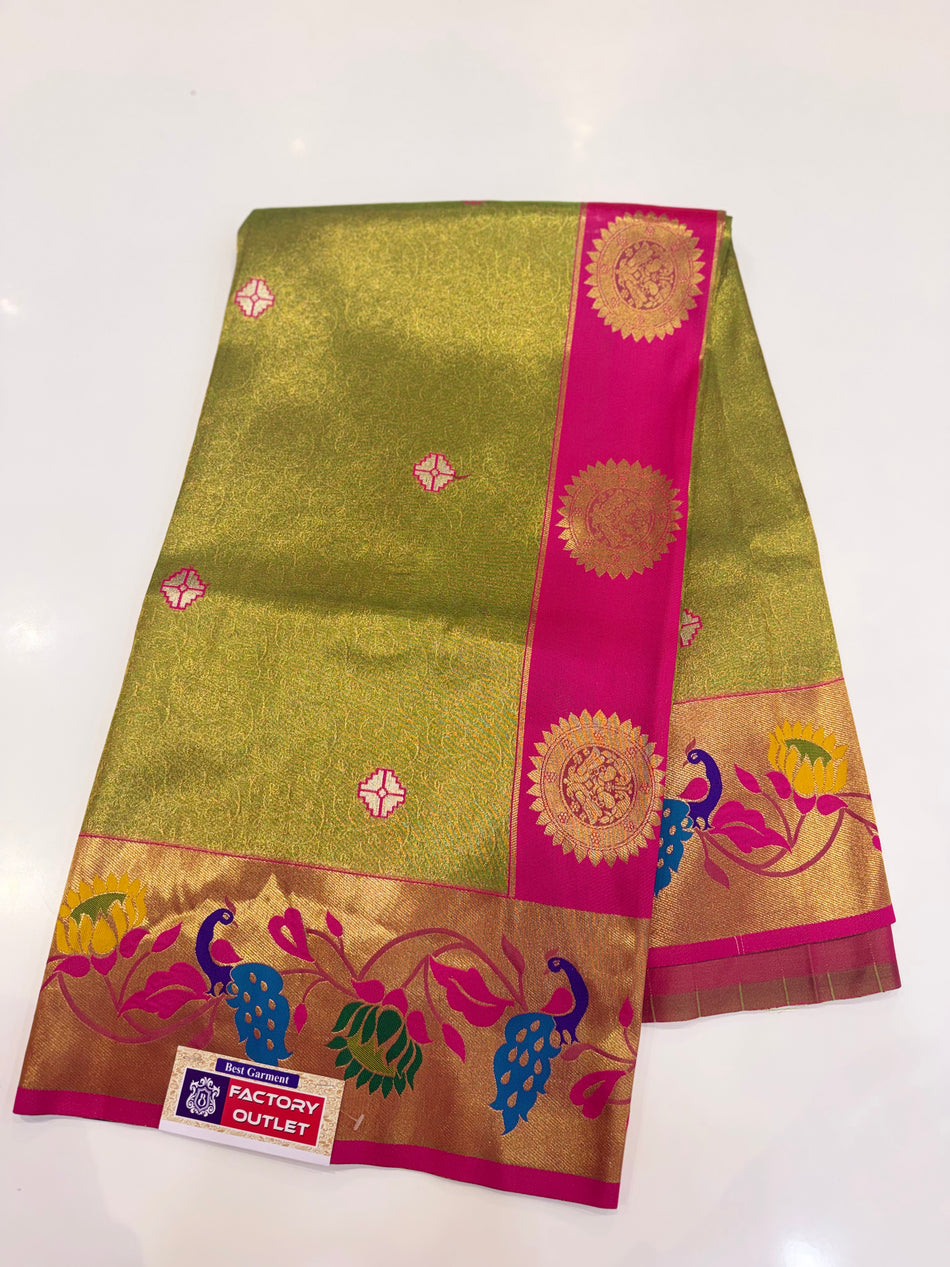 More tissue  saree ( popti / parrot colour)
