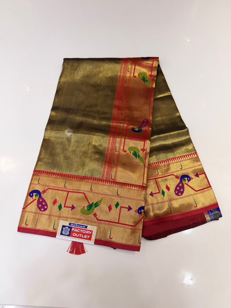 Tissue Paithani (Mendi colour )