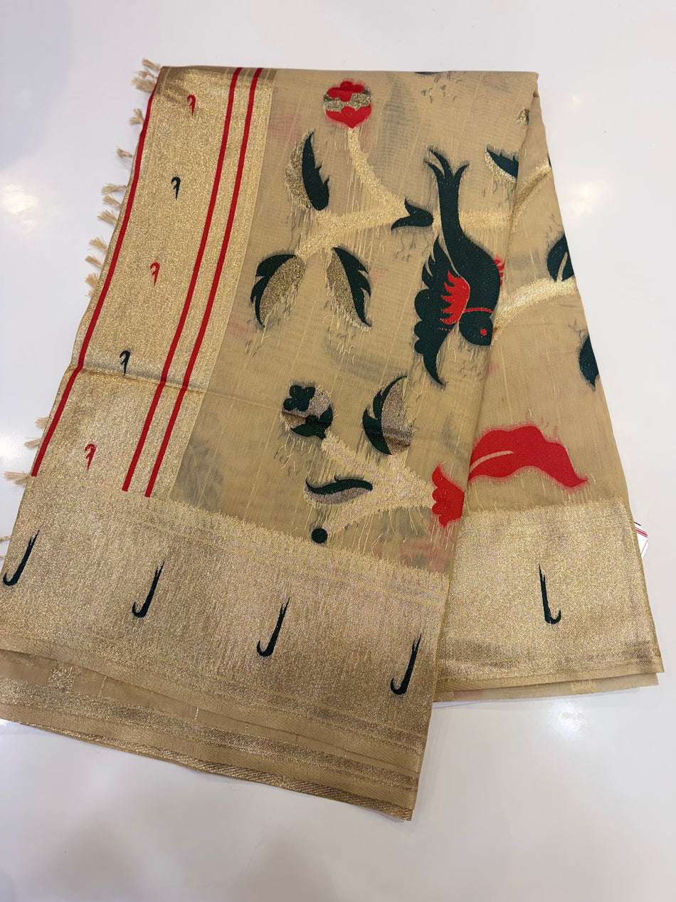 Bamboo saree with meena work ( moti colour )