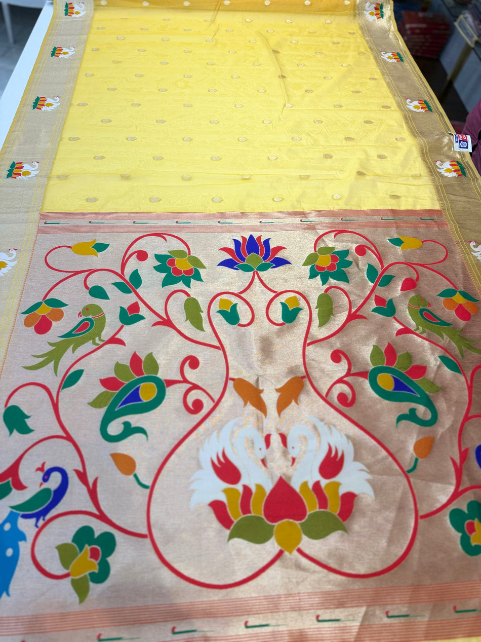 Raj Hans Bambo saree(light Lemmon colour )