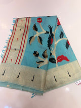 Bambo saree with meena work ( sky blue colour )