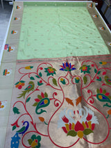 Raj Hans bamboo saree (pista colour )