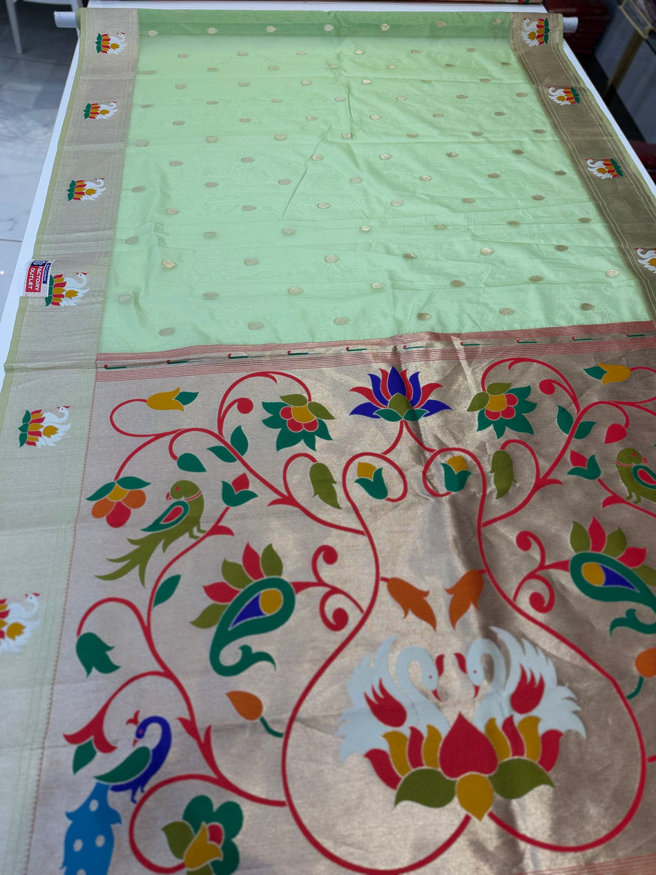 Raj Hans bamboo saree (pista colour )