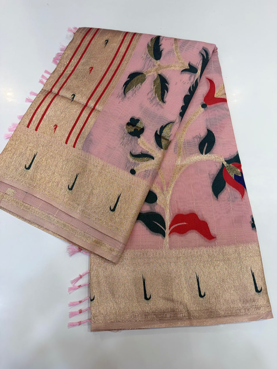 Bamboo saree with meena work ( pink colour )