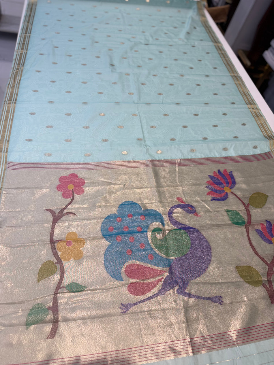 New bamboo saree (sky blue colour )