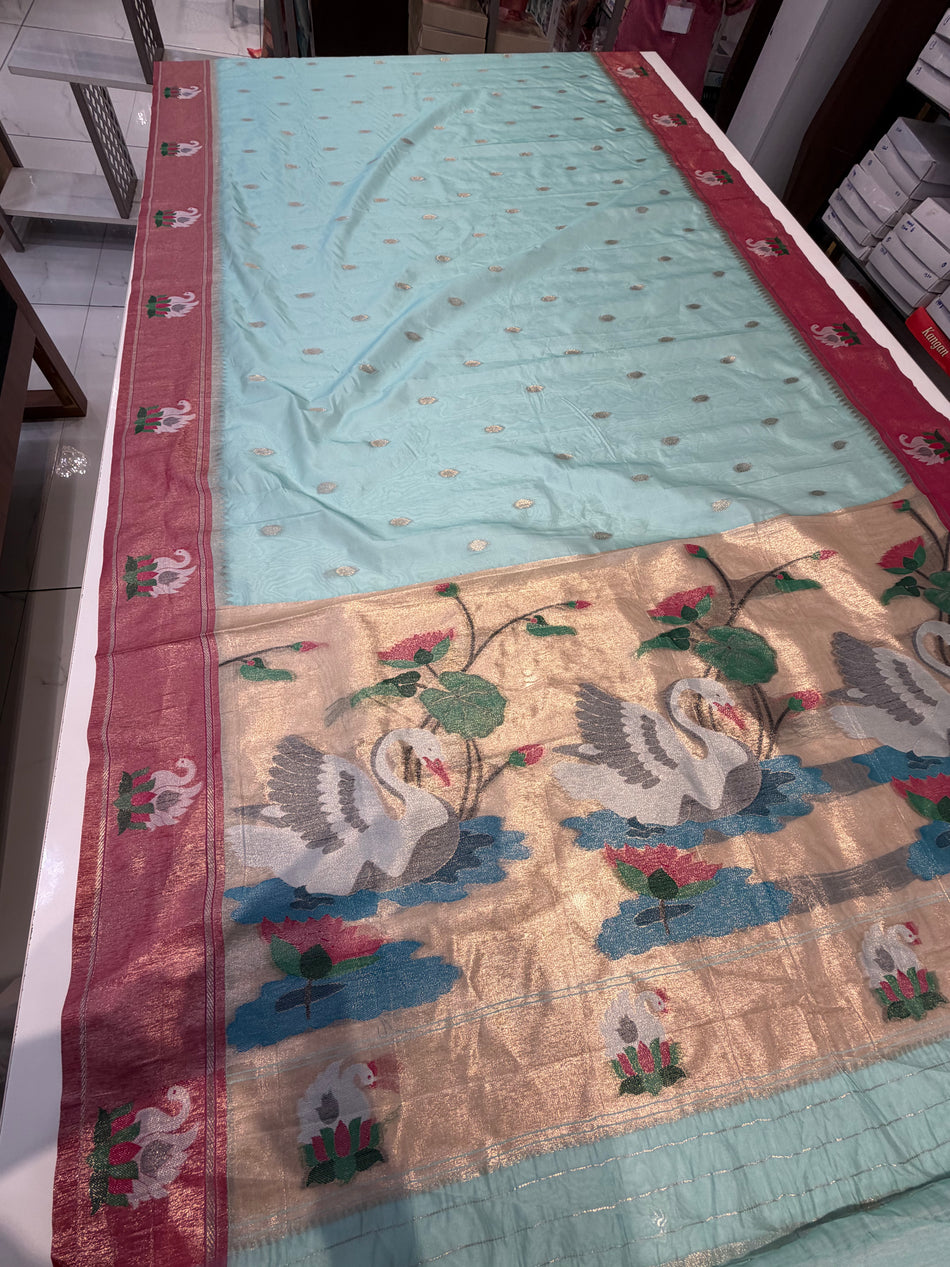 Bamboo tissue saree (sky blue )