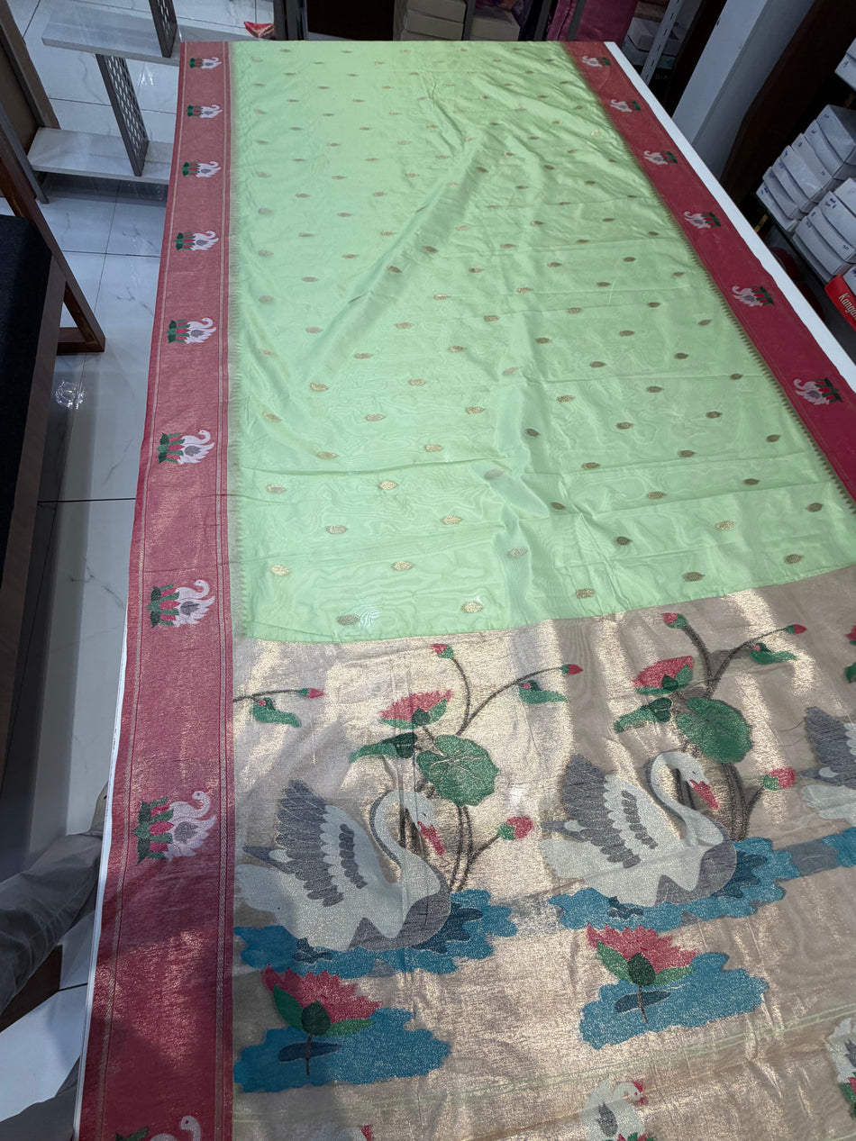 Tissue bamboo saree (pista colour )