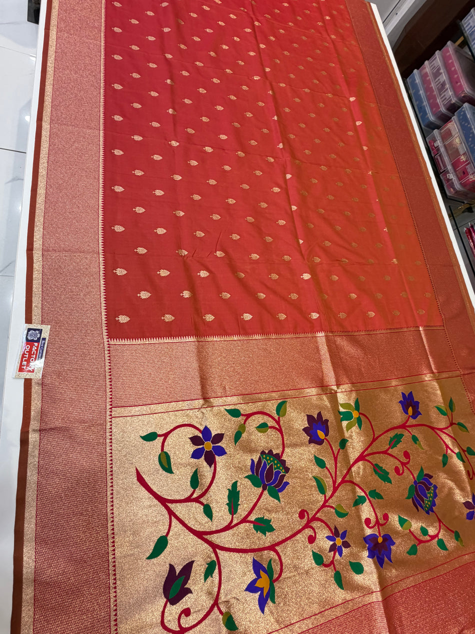 Lotus Kadiyal Paithani ( firta orange colour )