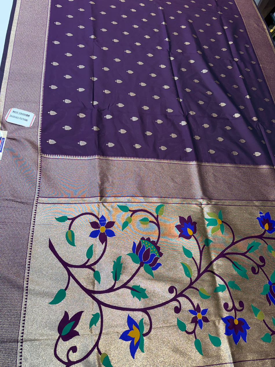 Lotus Kadiyal Paithani (wine colour )