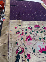 Muniya Paithani (wine colour )