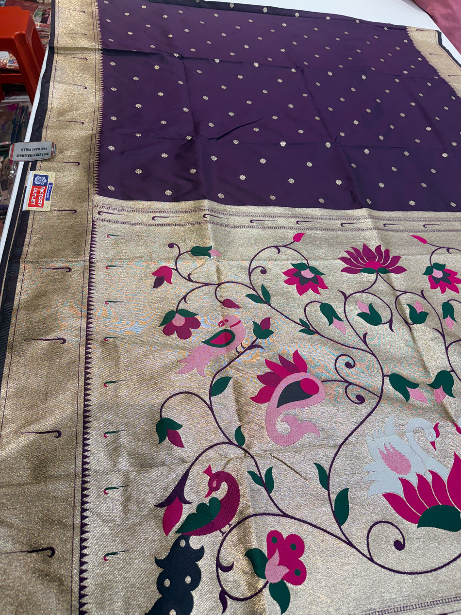 Muniya Paithani (wine colour )