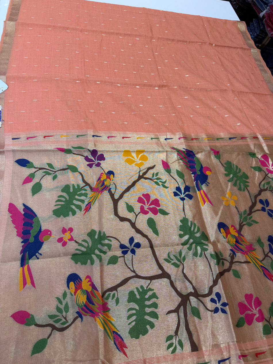 Jamdani cotton saree ( light orange pink  )
