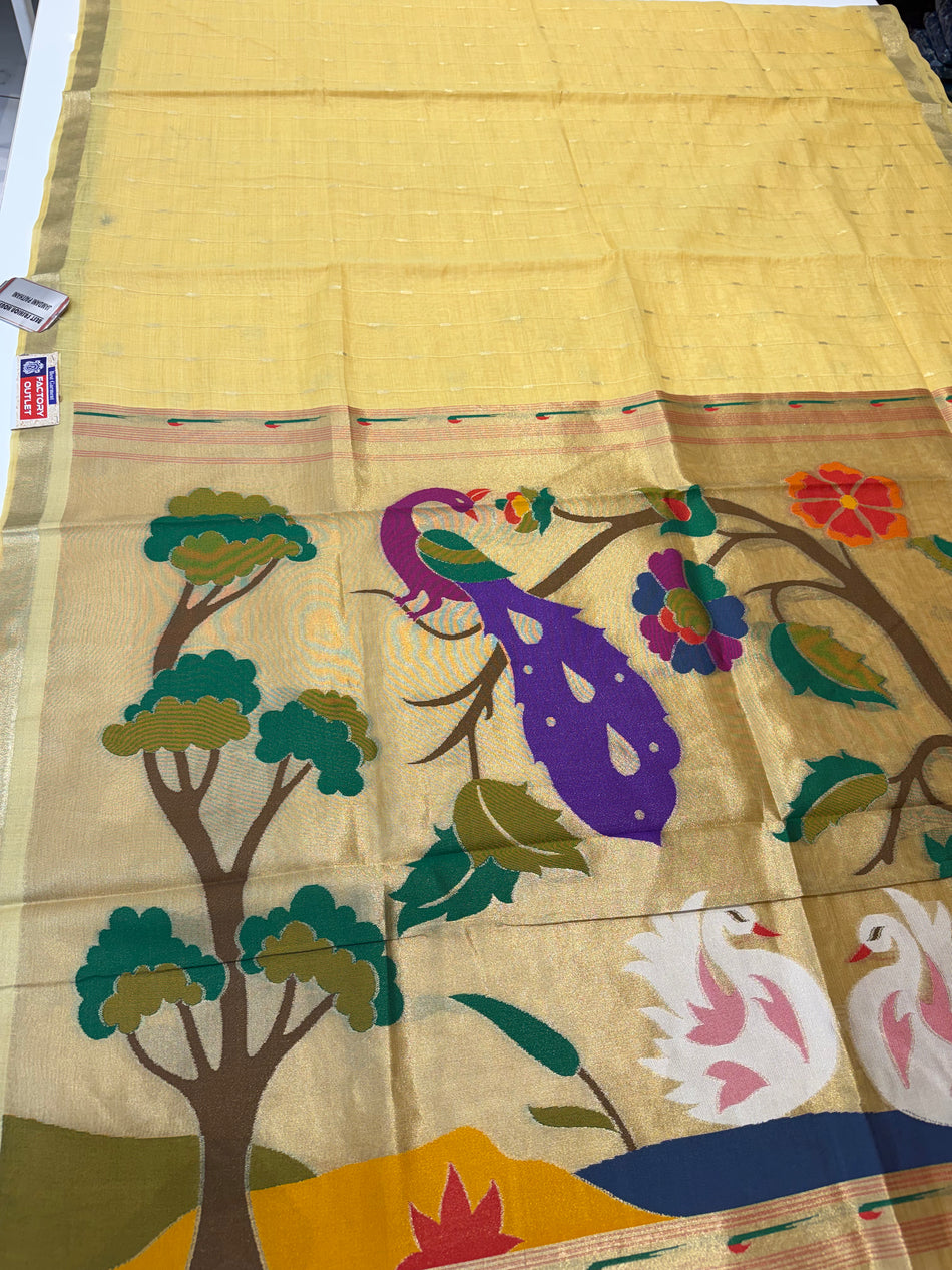 Jamdani cotton saree (light yellow )