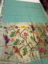 Jamdani cotton saree (pista colour )