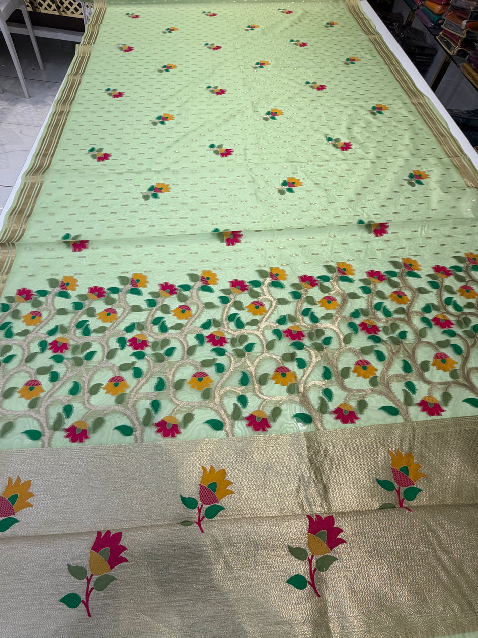 Bambo saree( pista colour)
