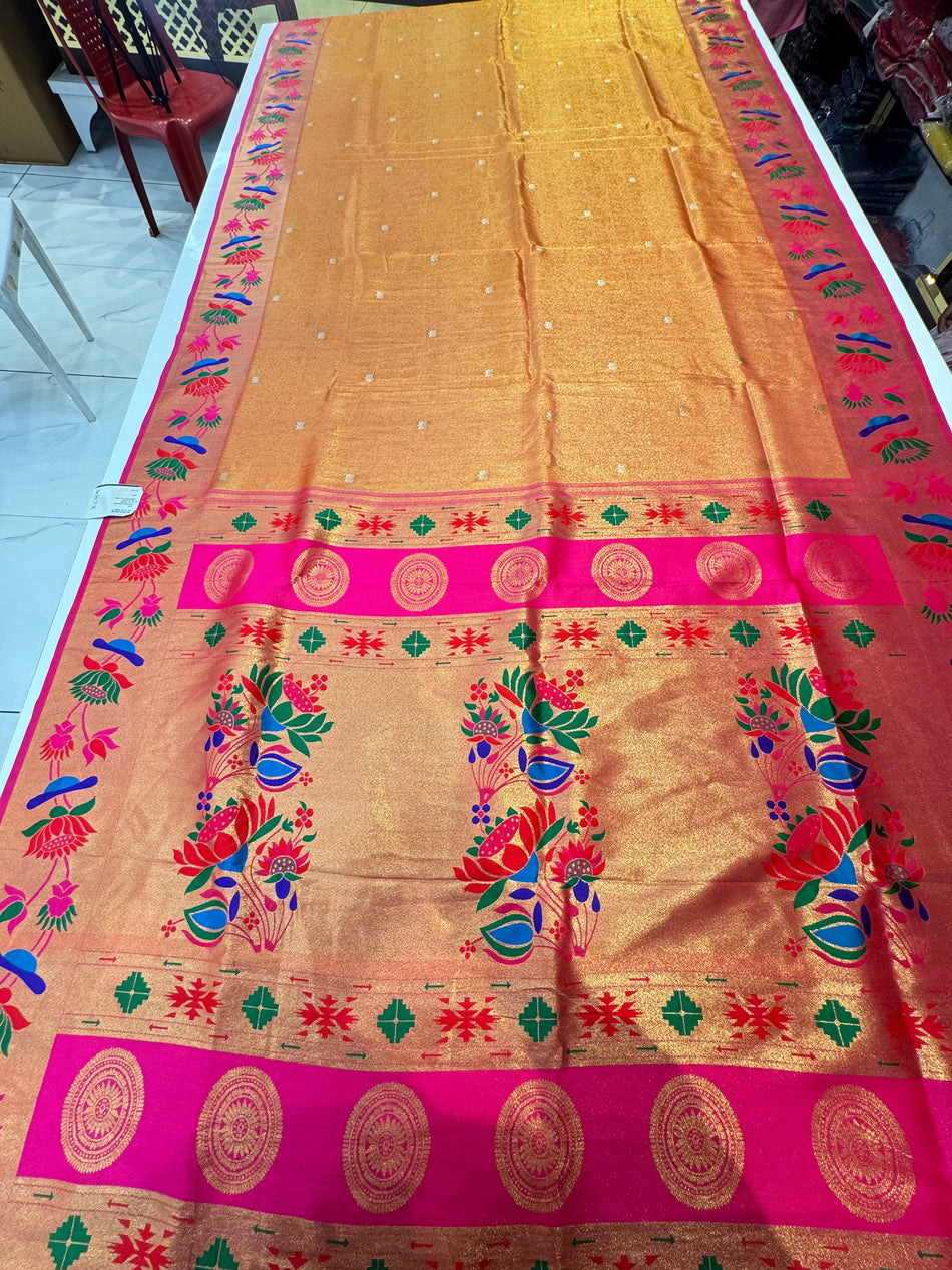 South Indian tissue lotus saree(light orange shade )