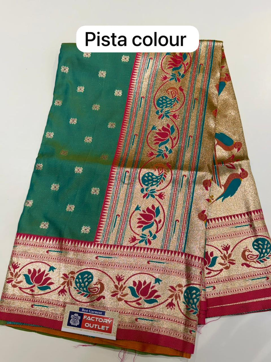 PAITHANI LOTUS BORDER : (COLOUR : PISTA)