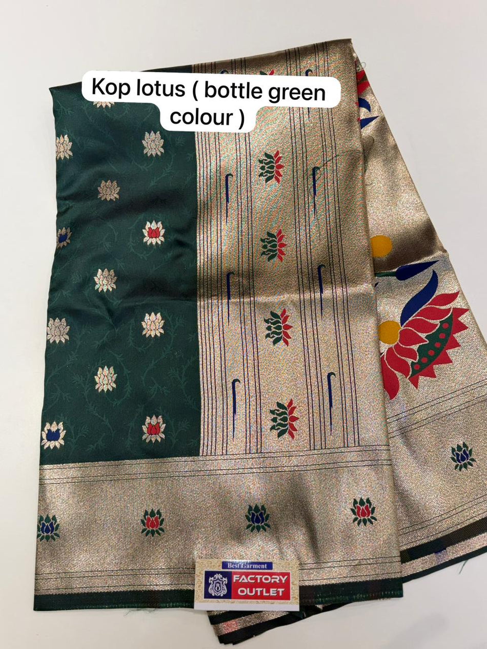 KOP LOTUS PAITHANI SAREE (COLOUR : BOTTALE GREEN)