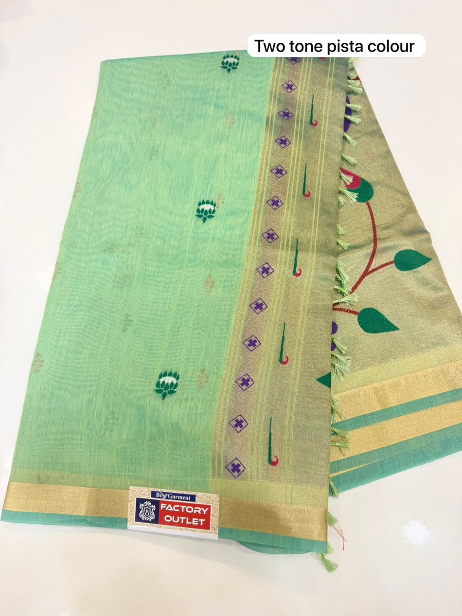 TWO TONE JAMDHANI PAITHANI SAREE (COLOUR : TWO TONE PISTA)