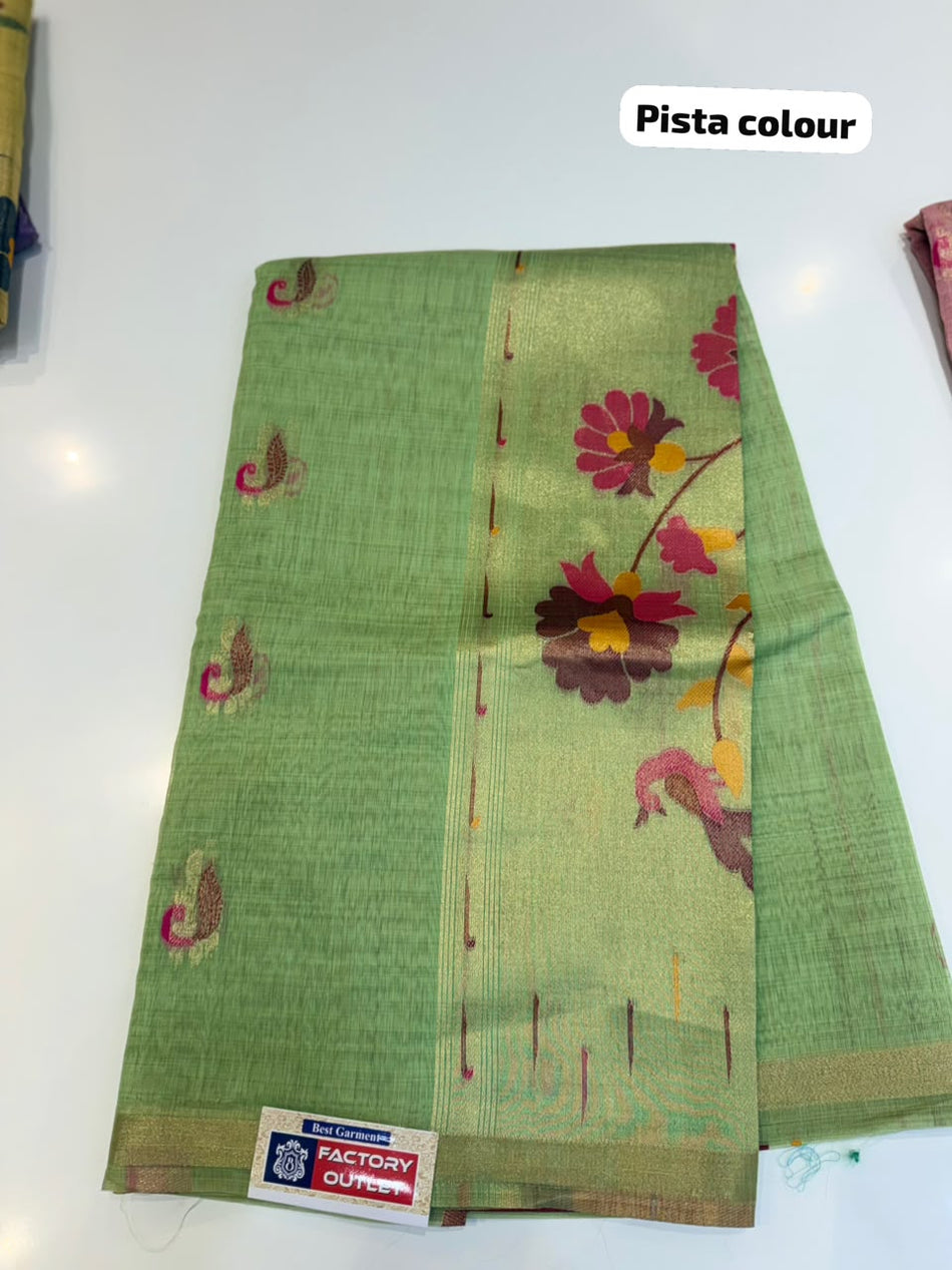 CHANDARI JAMDHANI SAREE (COLOUR : PISTA)