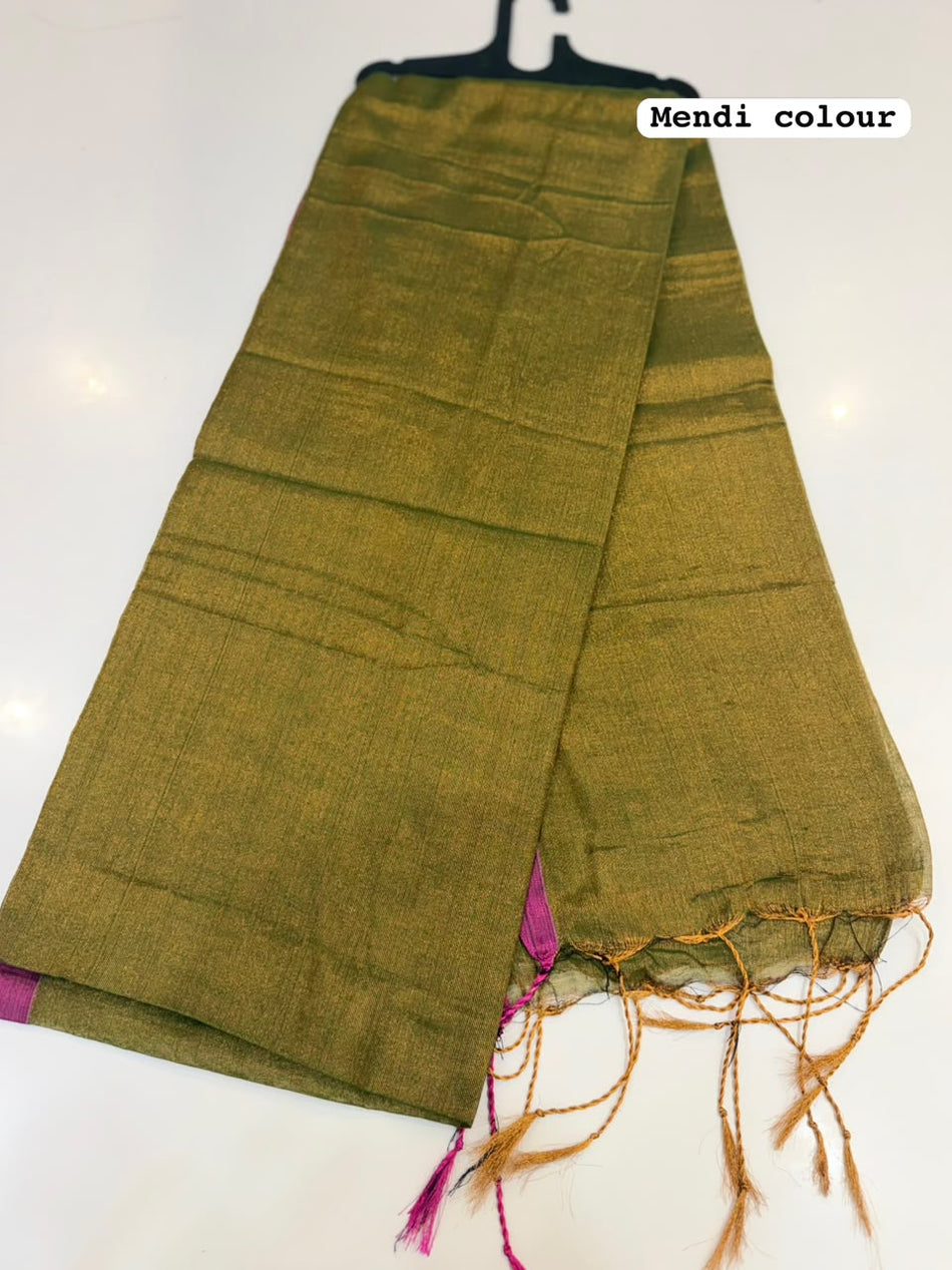 PLAIN TISSUE SAREE (COLOUR : MENDI)