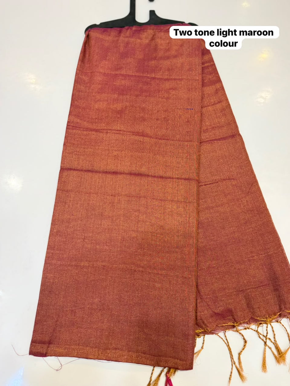 PLAIN TISSUE SAREE (COLOUR : TWO TONE LIGHT MAROON )