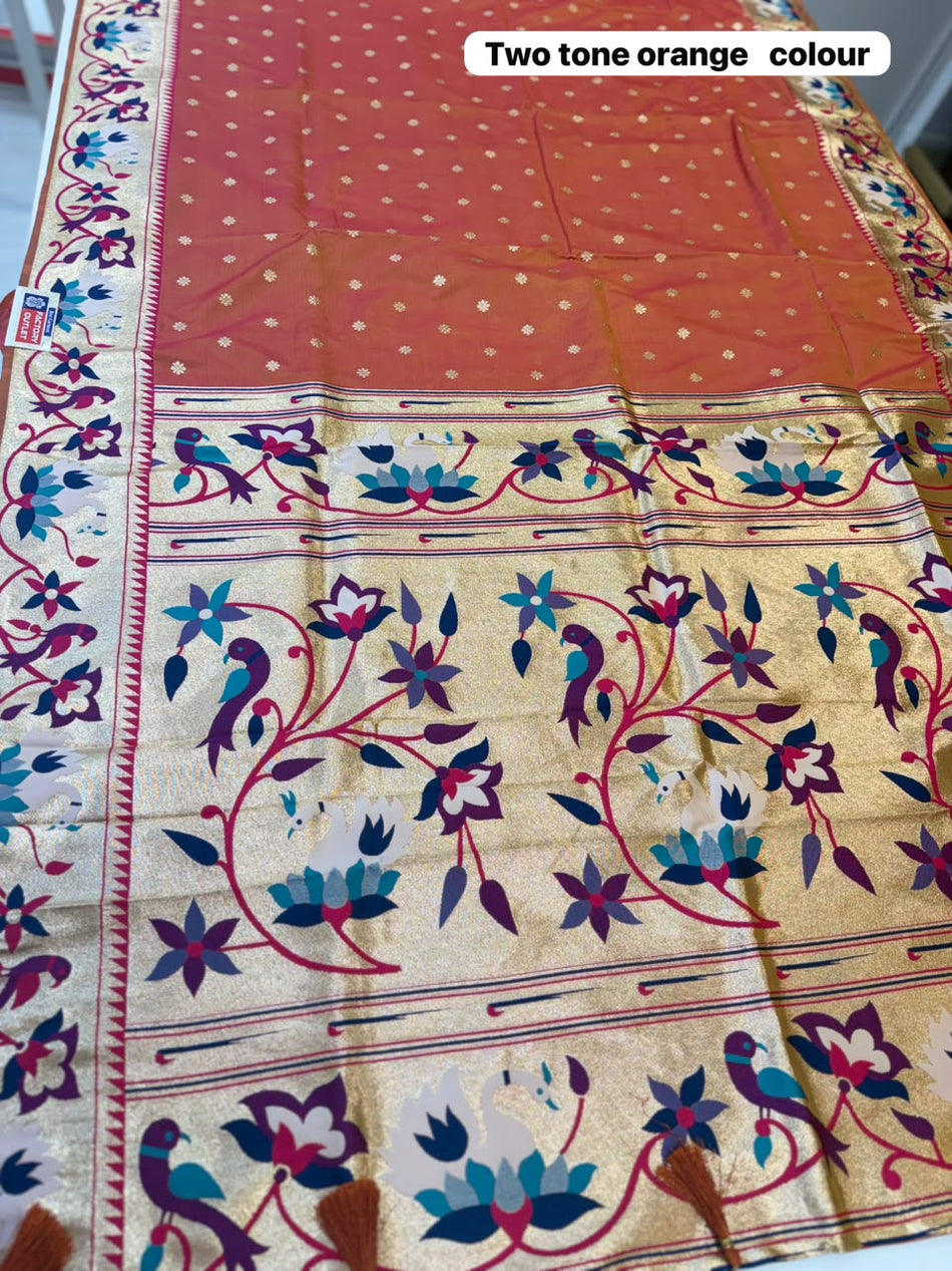 RAJHANS PAITHANI SAREE (COLOUR : TWO TONE ORANGE)