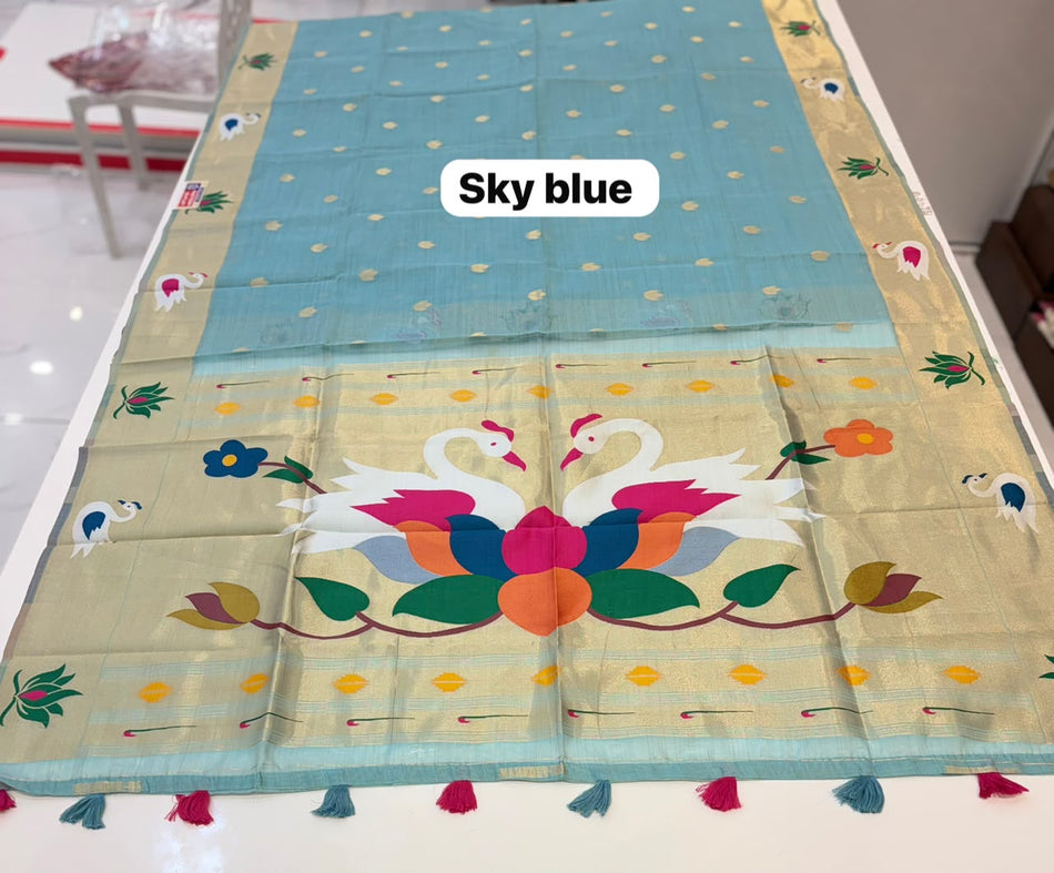 BAMBOO COTTON SAREE (COLOUR : SKY BLUE)