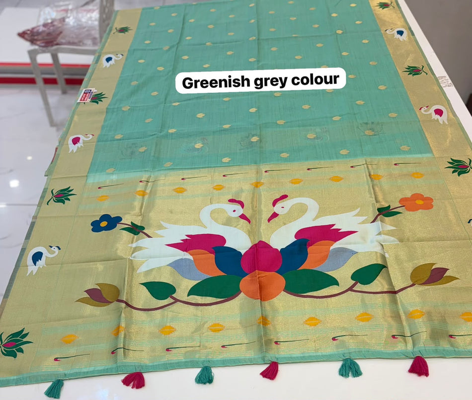 BAMBOO COTTON SAREE (COLOUR : GREENISH GREY)